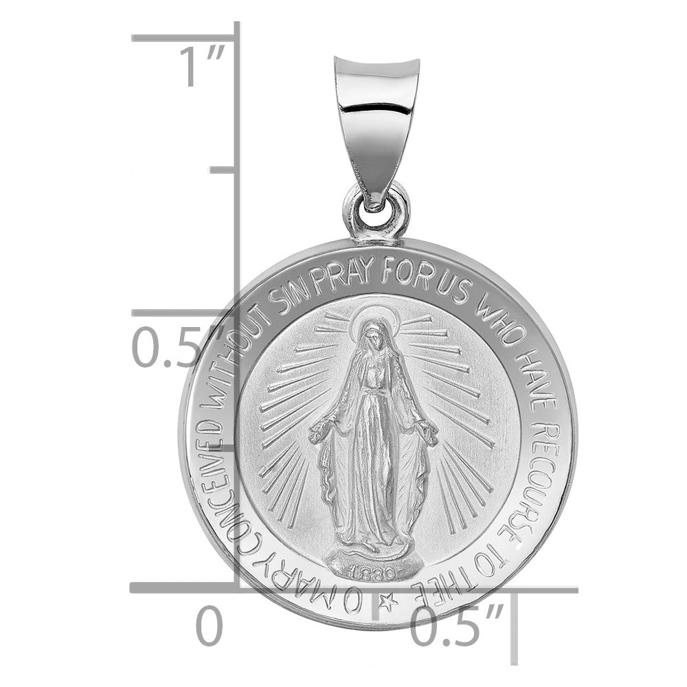 Alternate view of the 14k White Gold Hollow Round Miraculous Medal Pendant, 18mm (11/16 In.) by The Black Bow Jewelry Co.
