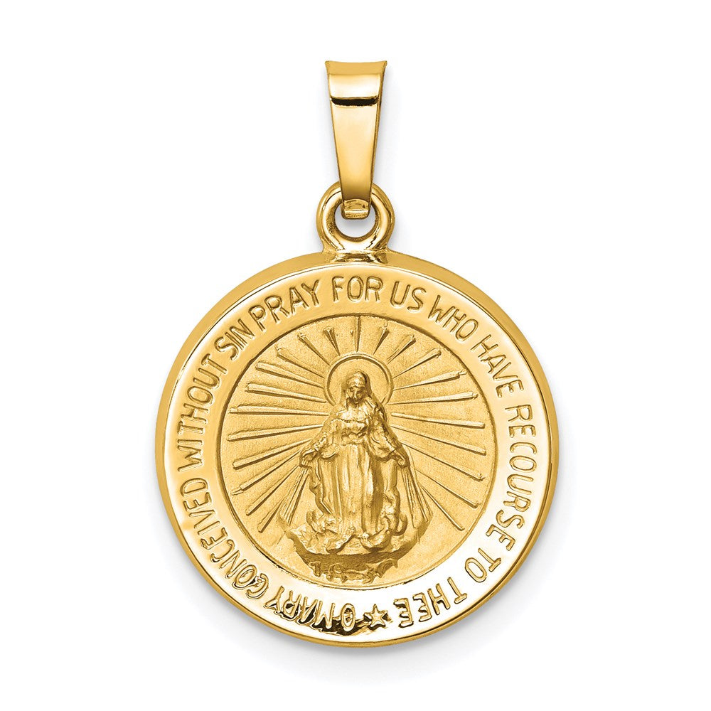 14k Yellow Gold Hollow Round Miraculous Medal Pendant, 15mm (9/16 In), Item P27893 by The Black Bow Jewelry Co.