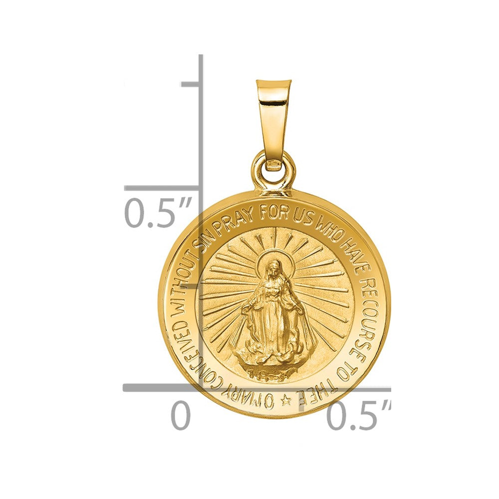Alternate view of the 14k Yellow Gold Hollow Round Miraculous Medal Pendant, 15mm (9/16 In) by The Black Bow Jewelry Co.
