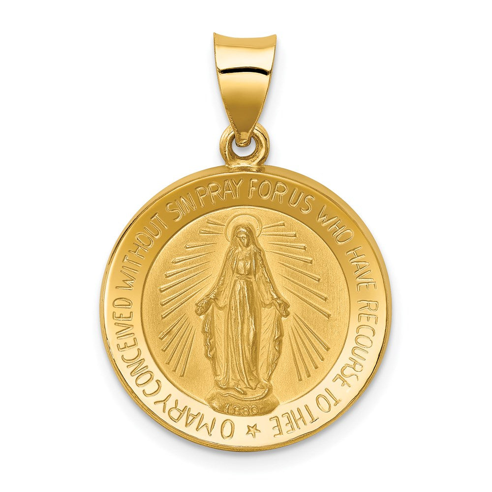 14k Yellow Gold Hollow Round Miraculous Medal Pendant, 18mm (11/16 In), Item P27894 by The Black Bow Jewelry Co.
