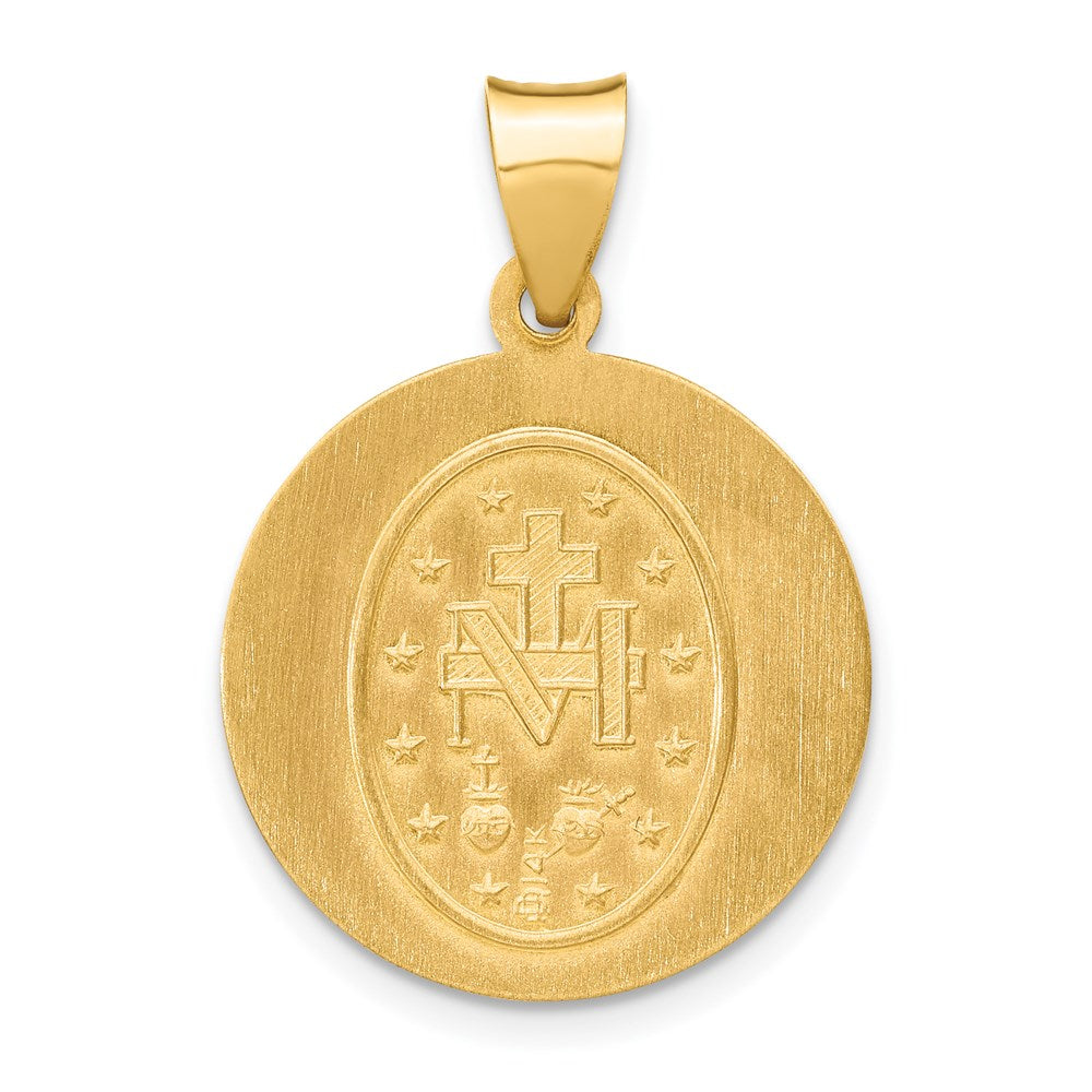 Alternate view of the 14k Yellow Gold Hollow Round Miraculous Medal Pendant, 18mm (11/16 In) by The Black Bow Jewelry Co.