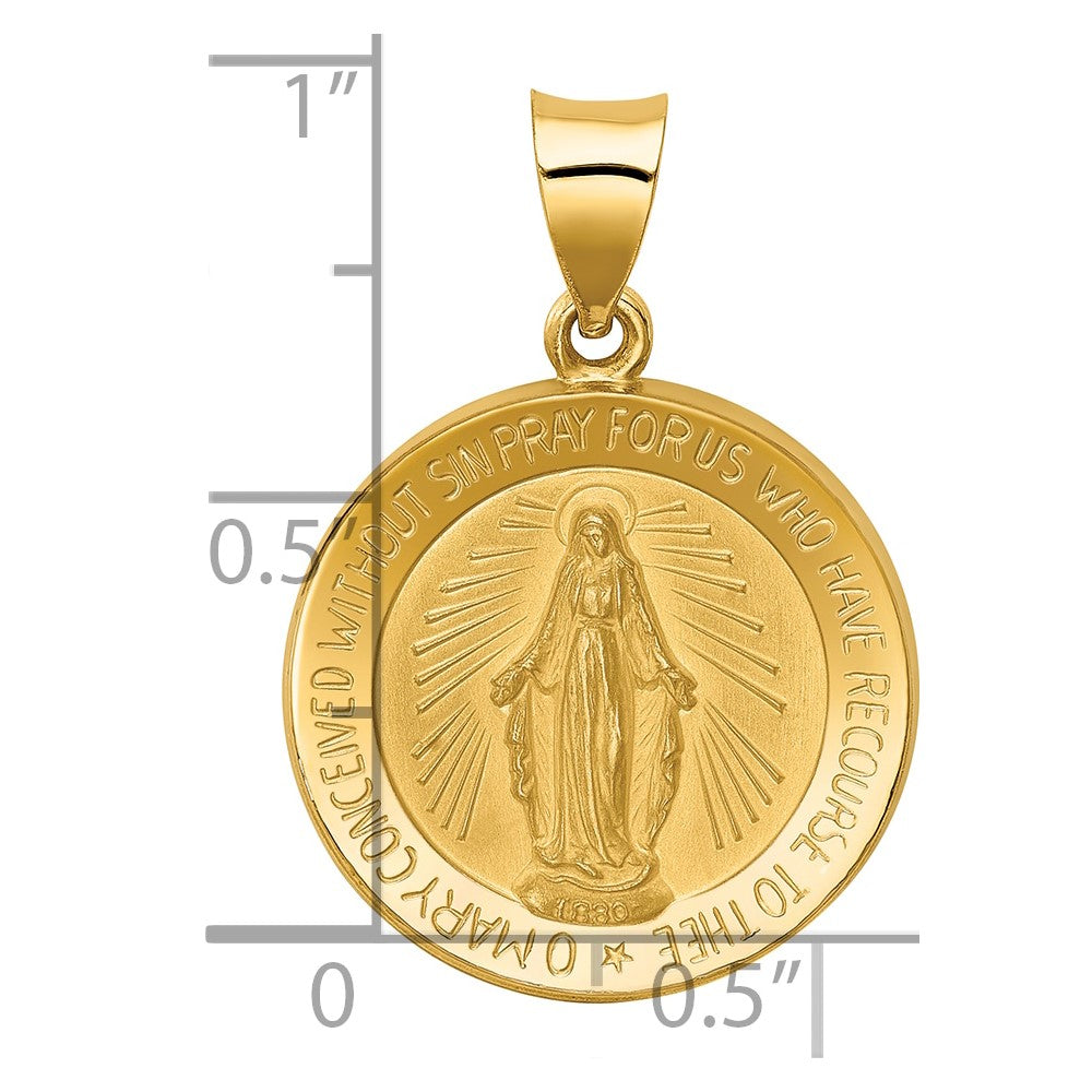 Alternate view of the 14k Yellow Gold Hollow Round Miraculous Medal Pendant, 18mm (11/16 In) by The Black Bow Jewelry Co.