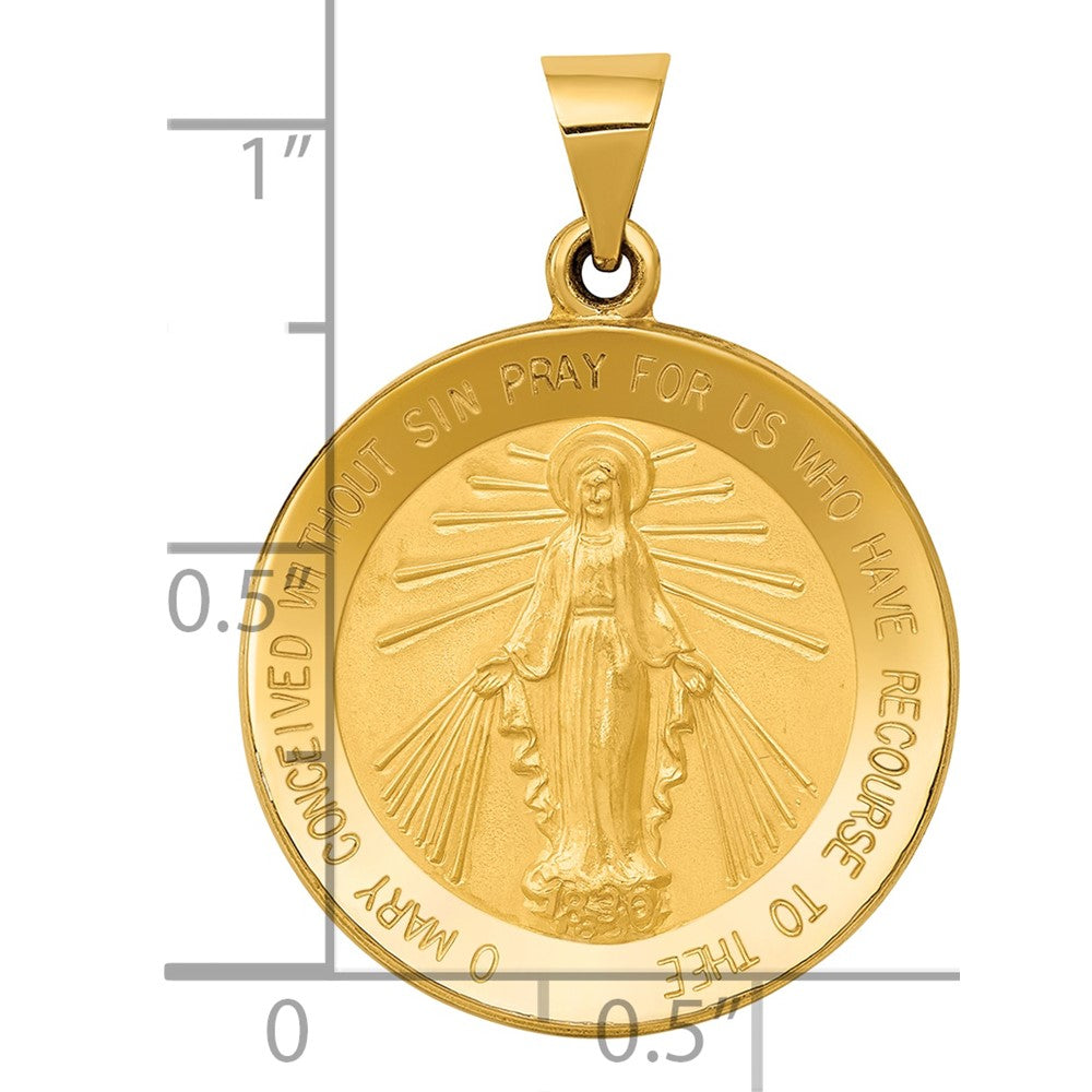 Alternate view of the 14k Yellow Gold Hollow Round Miraculous Medal Pendant, 22mm (7/8 Inch) by The Black Bow Jewelry Co.