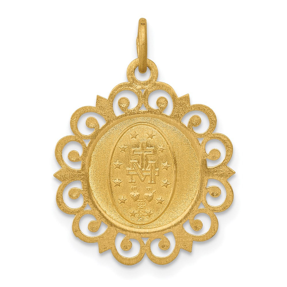 Alternate view of the 14k Yellow Gold Filigree Miraculous Medal Pendant, 19mm (3/4 Inch) by The Black Bow Jewelry Co.