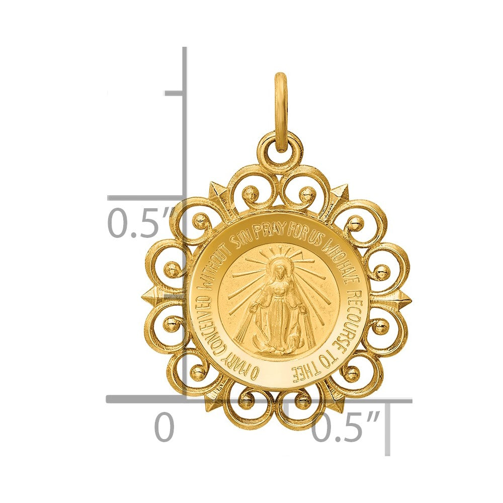 Alternate view of the 14k Yellow Gold Filigree Miraculous Medal Pendant, 19mm (3/4 Inch) by The Black Bow Jewelry Co.