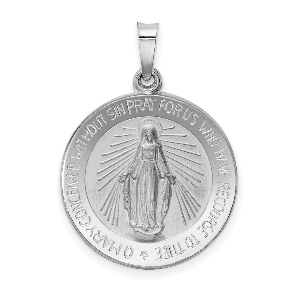 14k White Gold Solid Round Miraculous Medal Pendant, 19mm (3/4 Inch), Item P27898 by The Black Bow Jewelry Co.