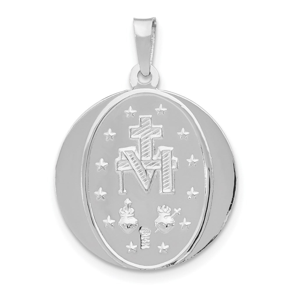 Alternate view of the 14k White Gold Solid Round Miraculous Medal Pendant, 19mm (3/4 Inch) by The Black Bow Jewelry Co.