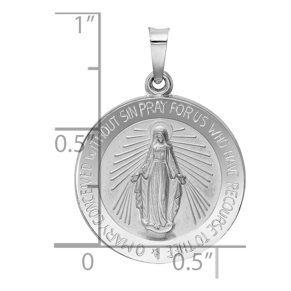 Alternate view of the 14k White Gold Solid Round Miraculous Medal Pendant, 19mm (3/4 Inch) by The Black Bow Jewelry Co.
