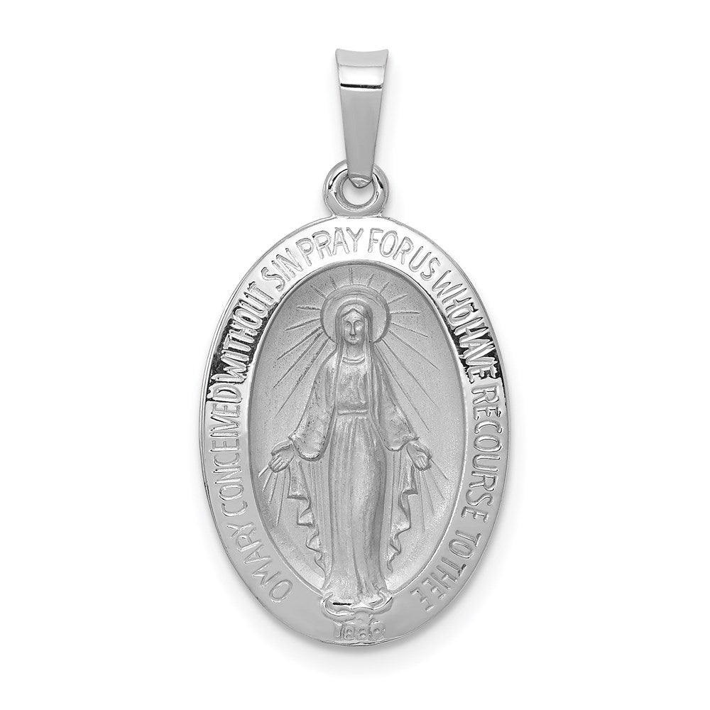 14k White Gold Solid Oval Miraculous Medal Pendant, 15 x 28mm, Item P27901 by The Black Bow Jewelry Co.