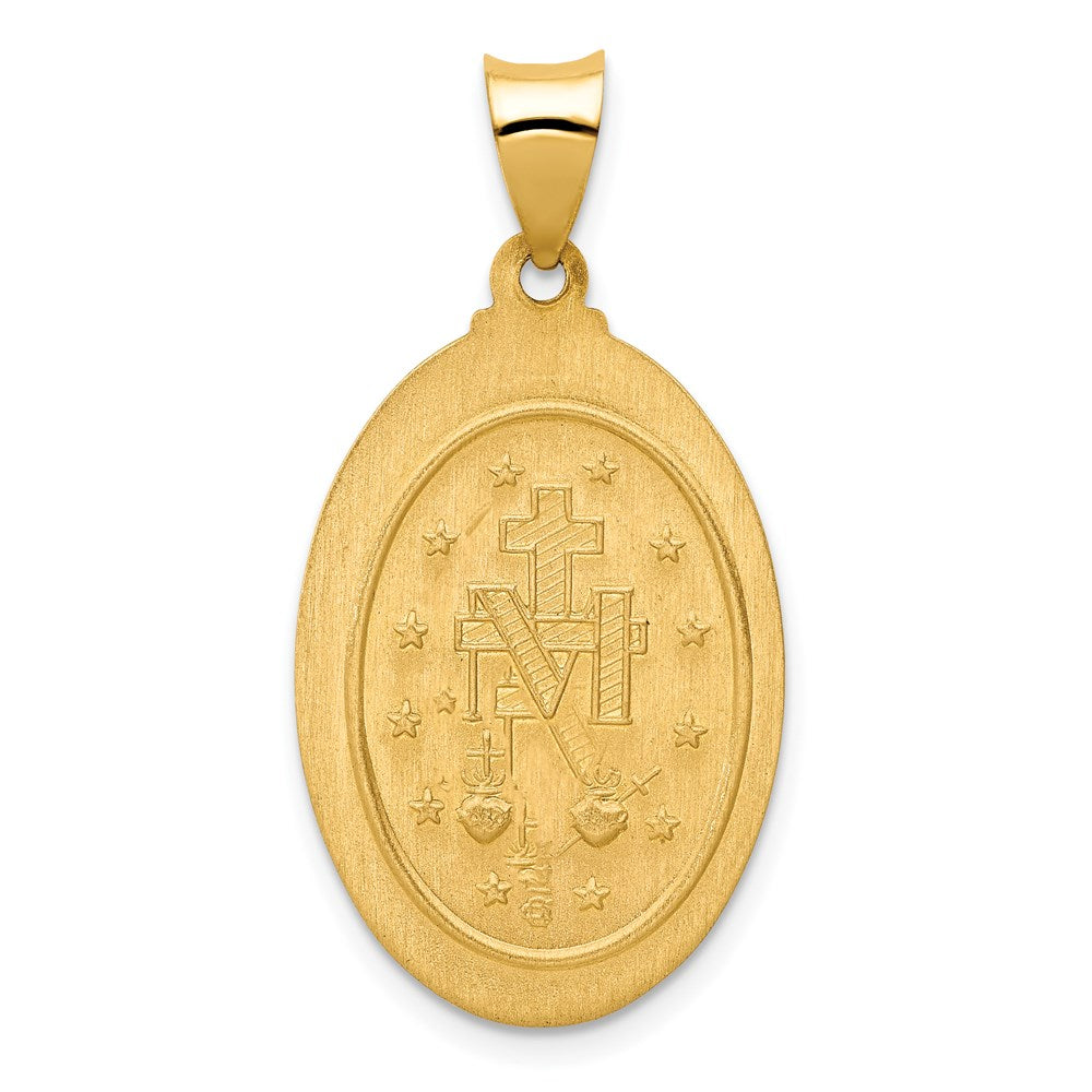 Alternate view of the 14k Yellow Gold Hollow Spanish Miraculous Medal Pendant, 16 x 32mm by The Black Bow Jewelry Co.
