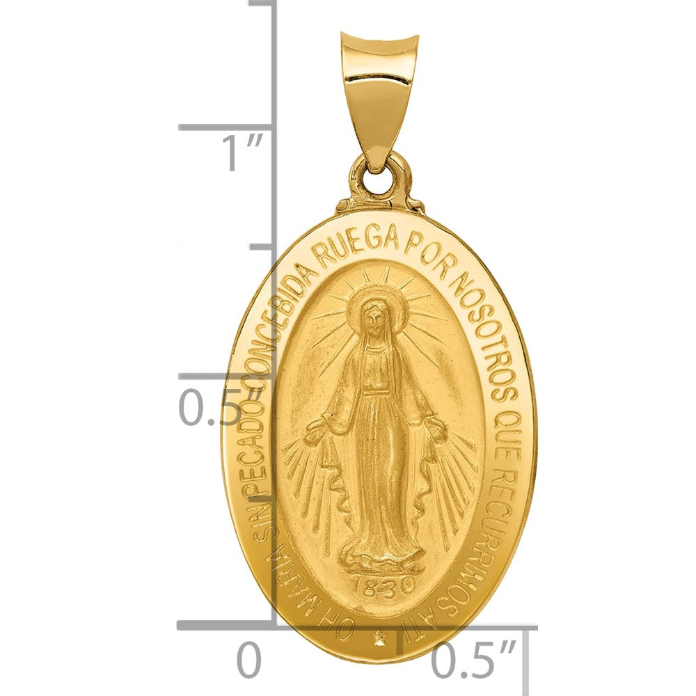 Alternate view of the 14k Yellow Gold Hollow Spanish Miraculous Medal Pendant, 16 x 32mm by The Black Bow Jewelry Co.