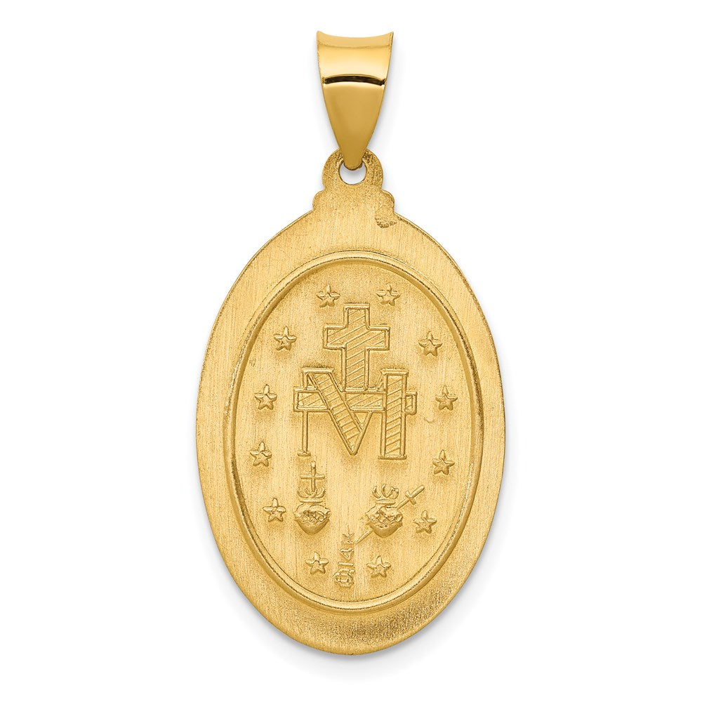 Alternate view of the 14k Yellow Gold Hollow Oval Satin Miraculous Medal Pendant, 15 x 32mm by The Black Bow Jewelry Co.