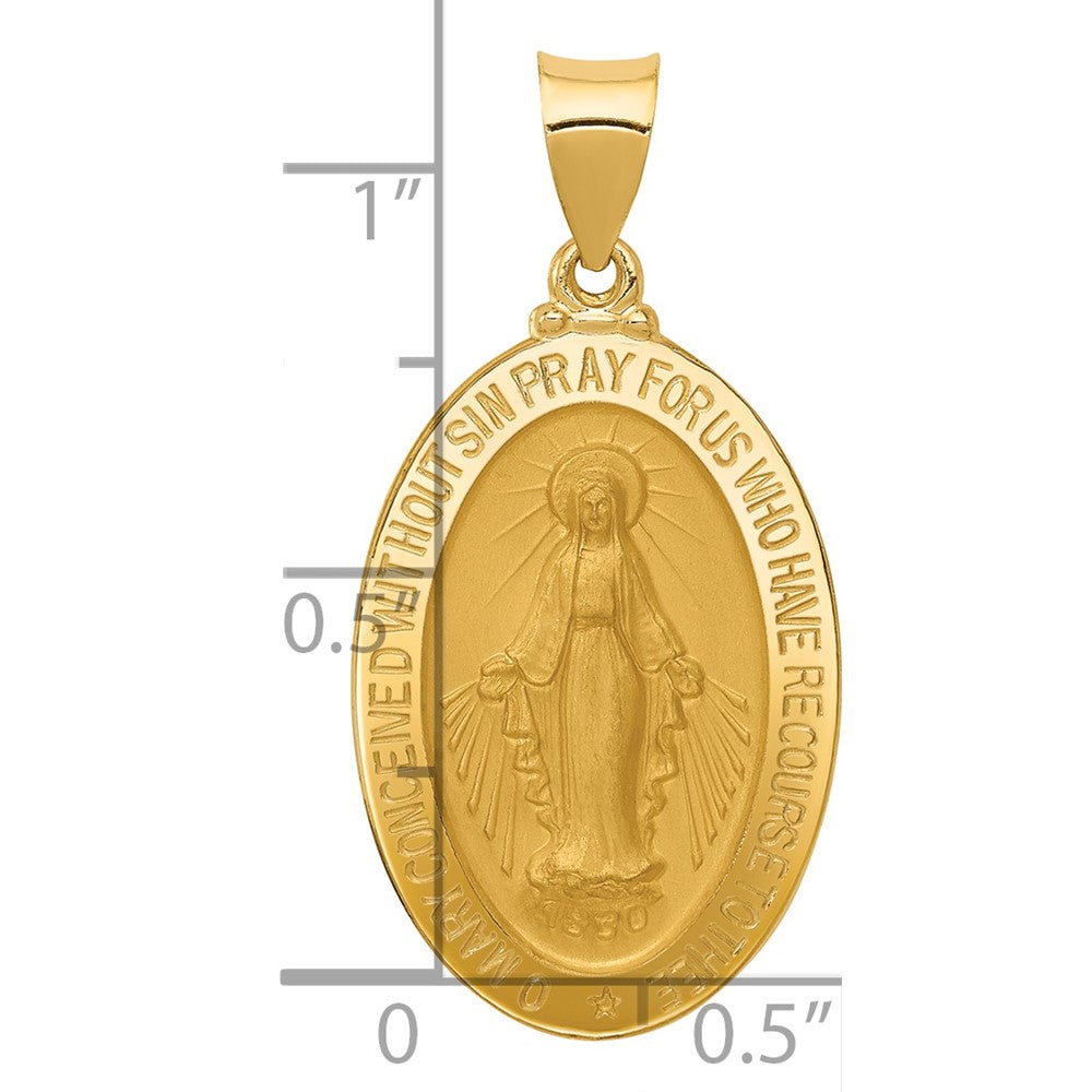 Alternate view of the 14k Yellow Gold Hollow Oval Satin Miraculous Medal Pendant, 15 x 32mm by The Black Bow Jewelry Co.