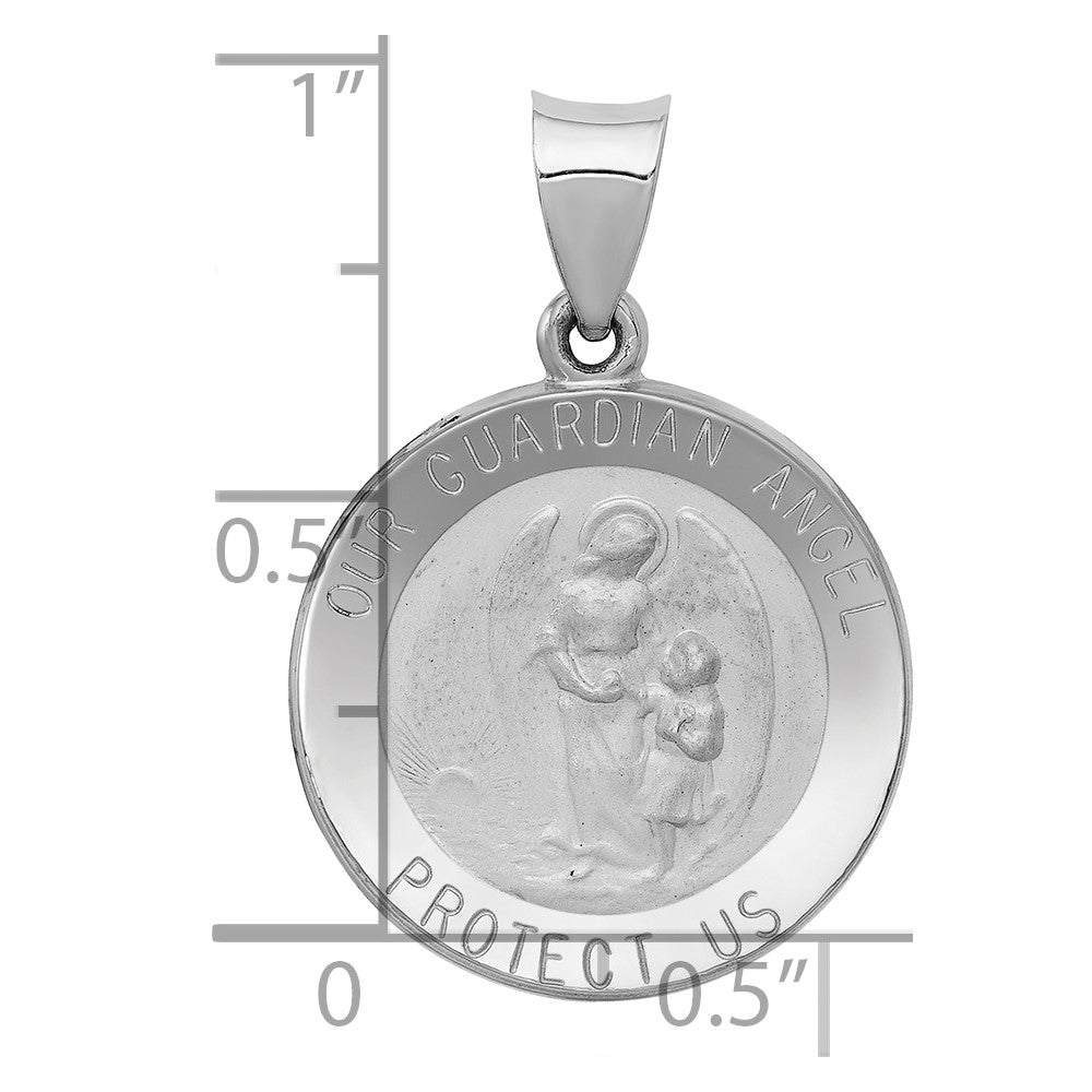 Alternate view of the 14k White Gold Hollow Guardian Angel Medal Pendant, 19mm (3/4 Inch) by The Black Bow Jewelry Co.