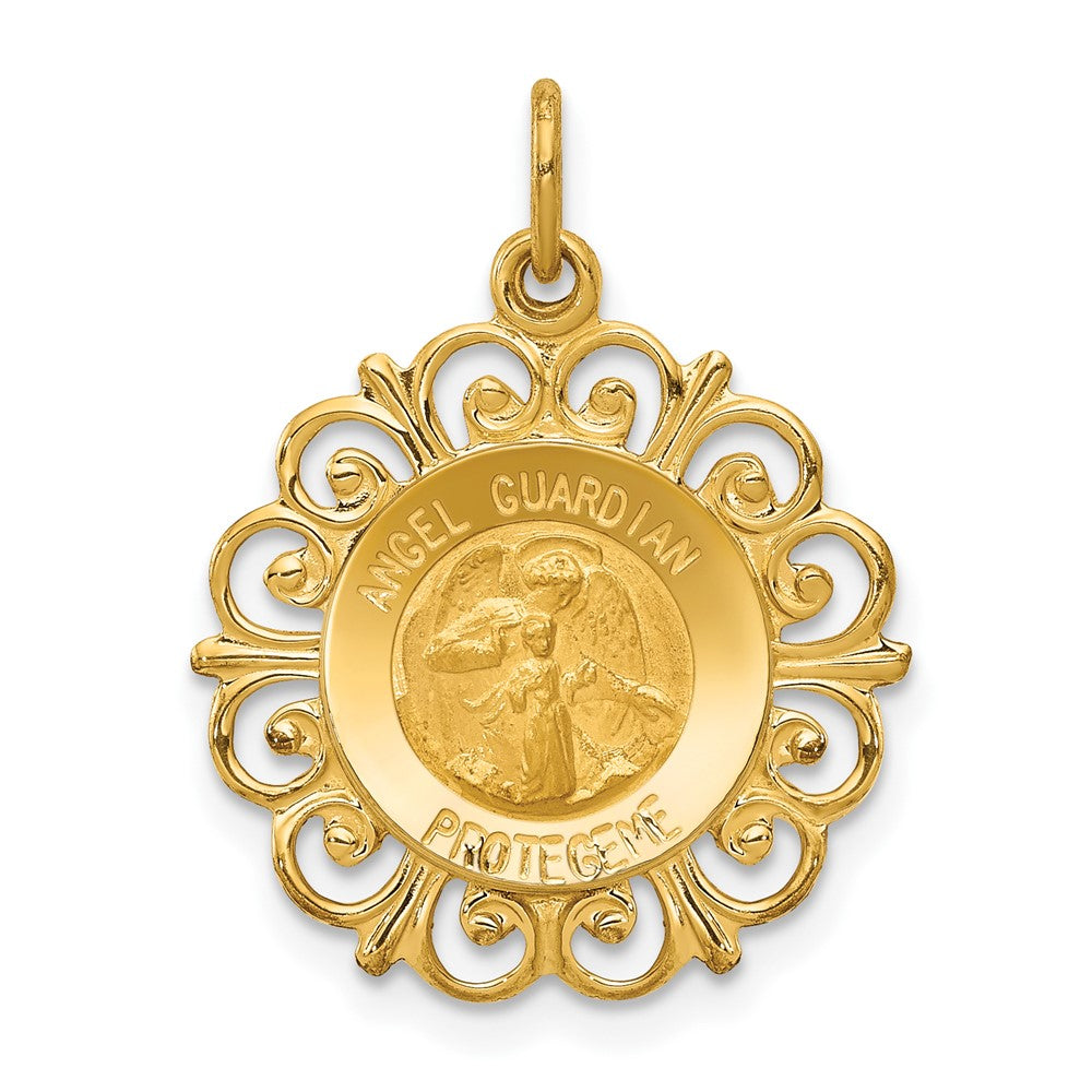 14k Yellow Gold Hollow Spanish Angel Guardian Pendant, 19mm (3/4 Inch), Item P27905 by The Black Bow Jewelry Co.