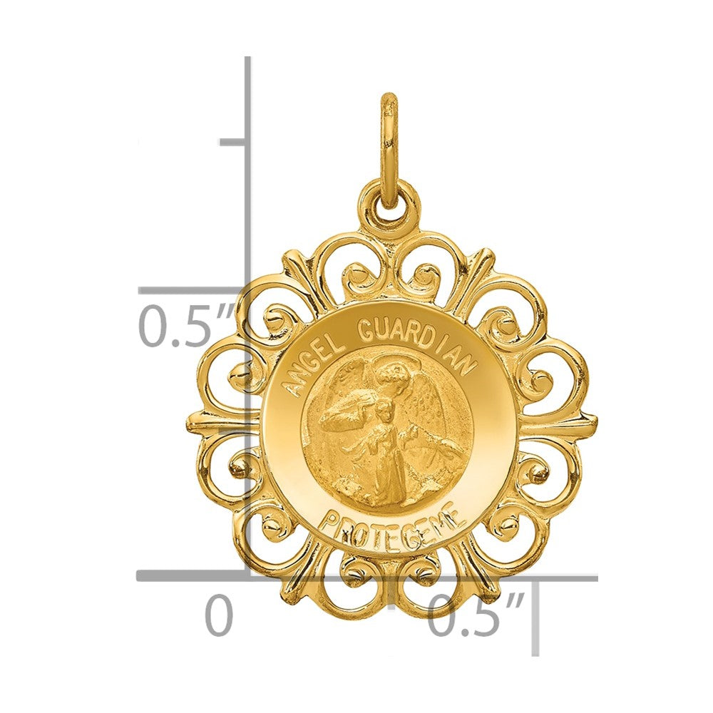 Alternate view of the 14k Yellow Gold Hollow Spanish Angel Guardian Pendant, 19mm (3/4 Inch) by The Black Bow Jewelry Co.