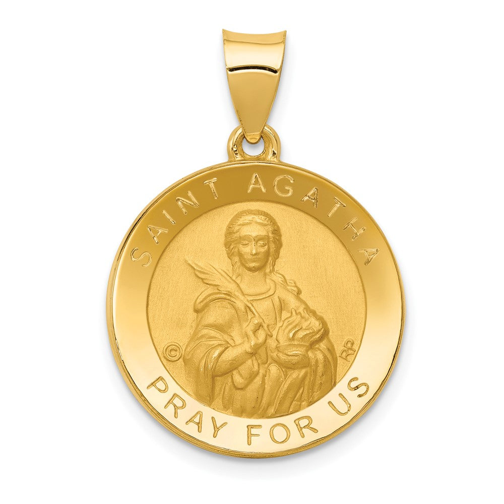 14k Yellow Gold Hollow St. Agatha Medal Pendant, 19mm (3/4 Inch), Item P27906 by The Black Bow Jewelry Co.
