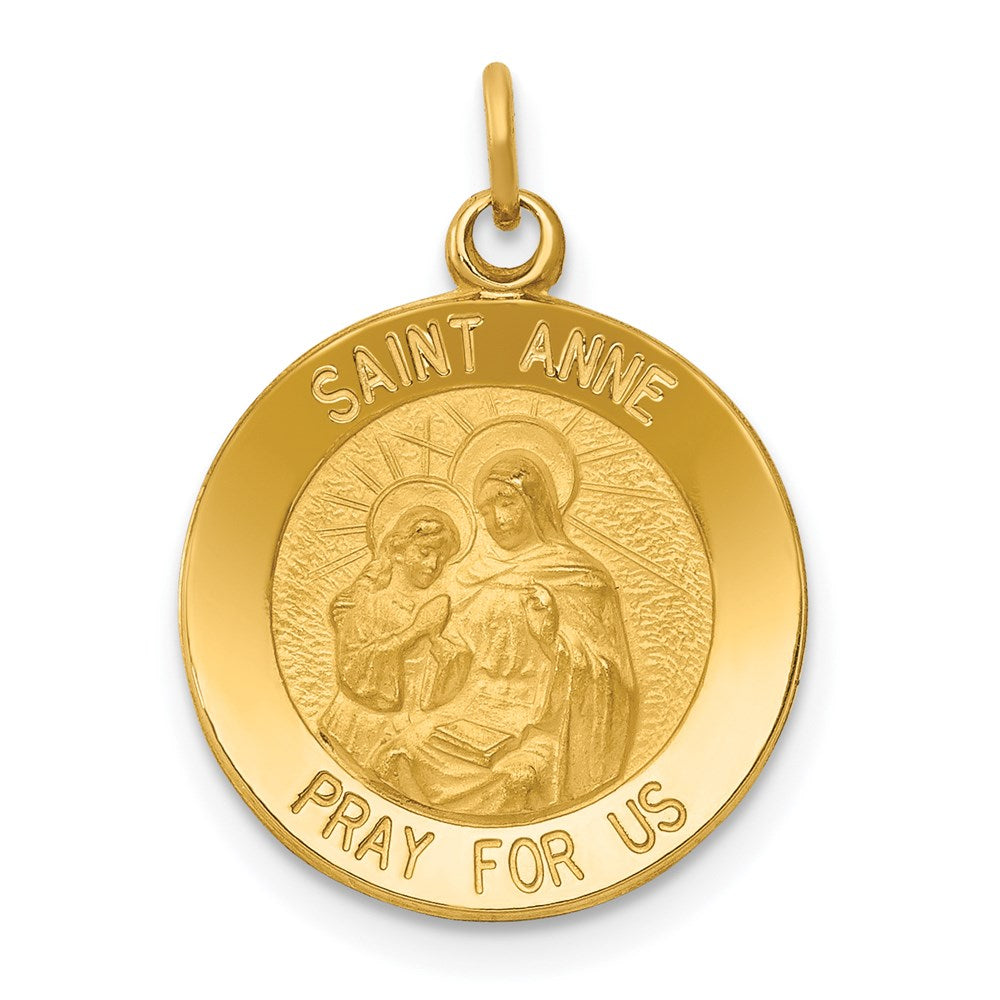 14k Yellow Gold Solid St. Anne Medal Charm or Pendant, 15mm (9/16 In.), Item P27907 by The Black Bow Jewelry Co.
