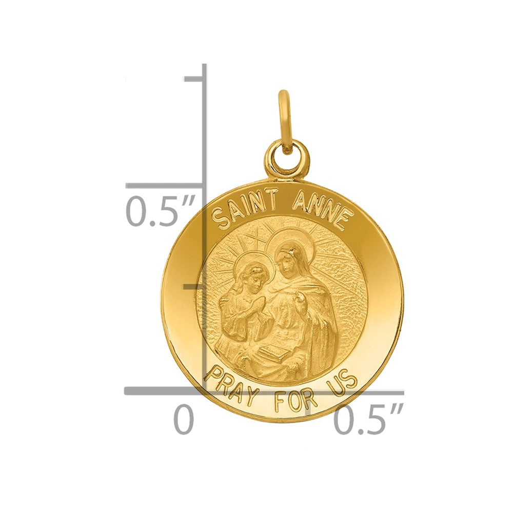 Alternate view of the 14k Yellow Gold Solid St. Anne Medal Charm or Pendant, 15mm (9/16 In.) by The Black Bow Jewelry Co.