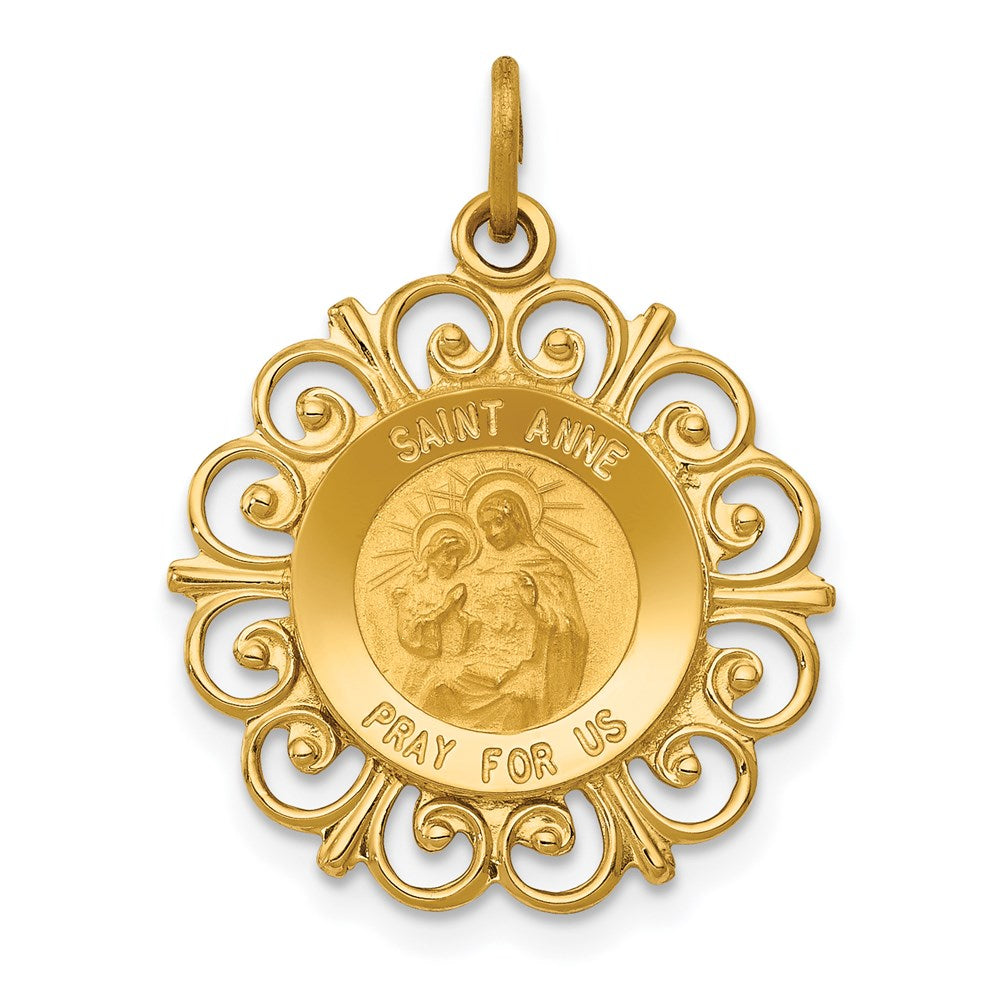 14k Yellow Gold Filigree St. Anne Medal Pendant, 19mm (3/4 Inch), Item P27908 by The Black Bow Jewelry Co.