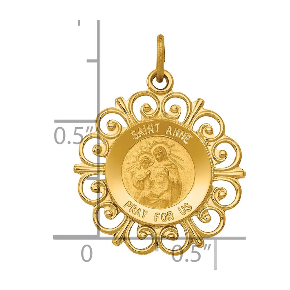 Alternate view of the 14k Yellow Gold Filigree St. Anne Medal Pendant, 19mm (3/4 Inch) by The Black Bow Jewelry Co.