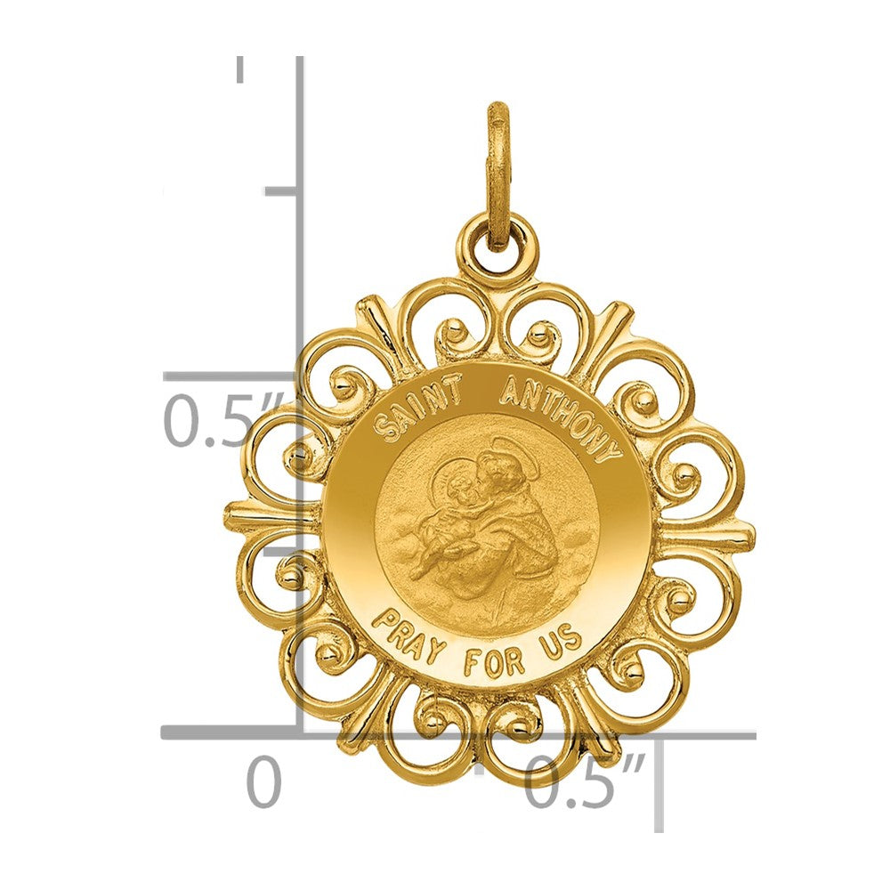 Alternate view of the 14k Yellow Gold Filigree St. Anthony Medal Pendant, 19mm (3/4 Inch) by The Black Bow Jewelry Co.
