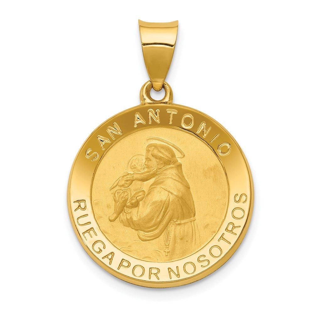 14k Yellow Gold Hollow San Antonio Medal Pendant, 19mm (3/4 Inch), Item P27912 by The Black Bow Jewelry Co.