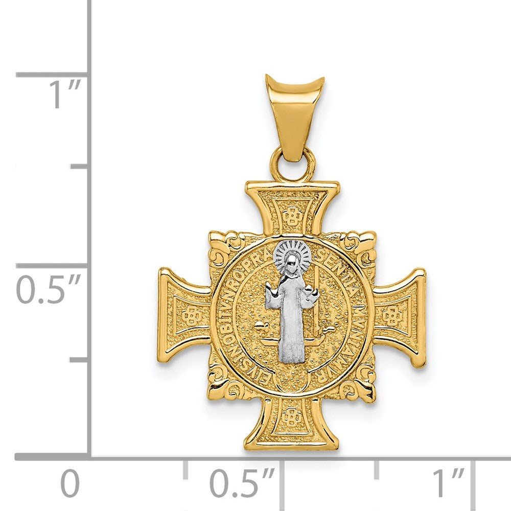 Alternate view of the 14k Yellow Gold & Rhodium Hollow St. Benedict Cross Pendant, 17 x 25mm by The Black Bow Jewelry Co.