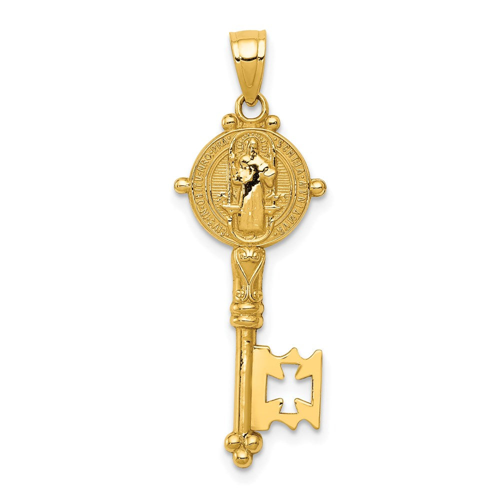 14k Yellow Gold San Benito 2-Sided Key Pendant, 11 x 33mm, Item P27915 by The Black Bow Jewelry Co.