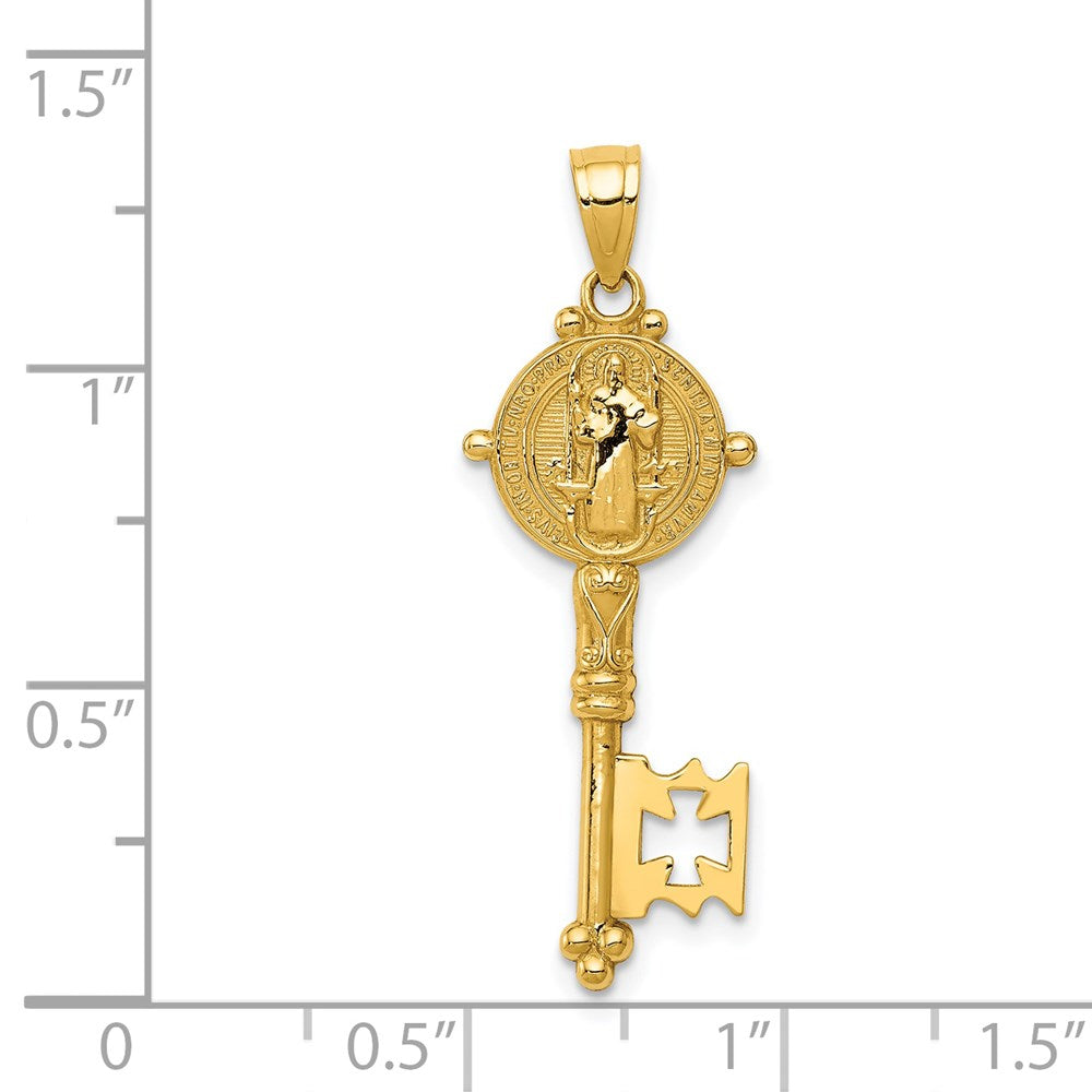 Alternate view of the 14k Yellow Gold San Benito 2-Sided Key Pendant, 11 x 33mm by The Black Bow Jewelry Co.