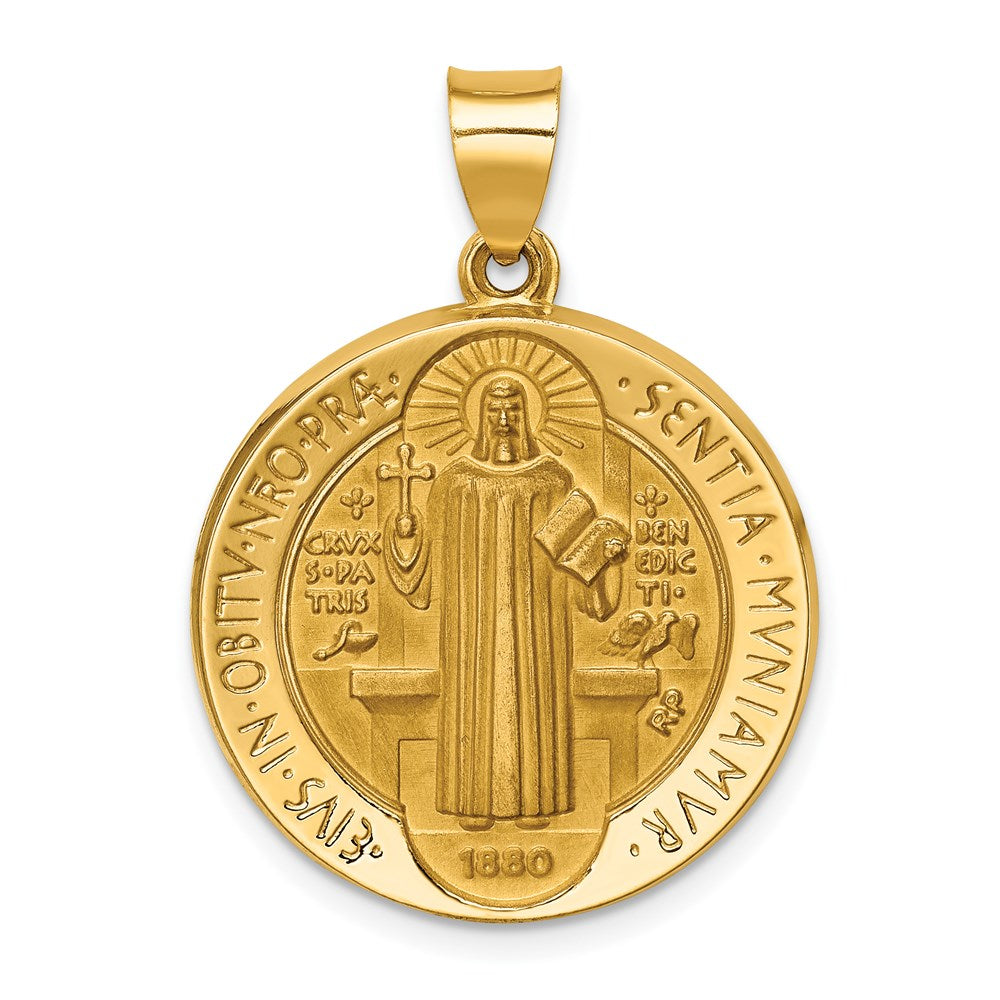 14k Yellow Gold Hollow St. Benedict Reversible Medal, 22mm (7/8 In), Item P27916 by The Black Bow Jewelry Co.