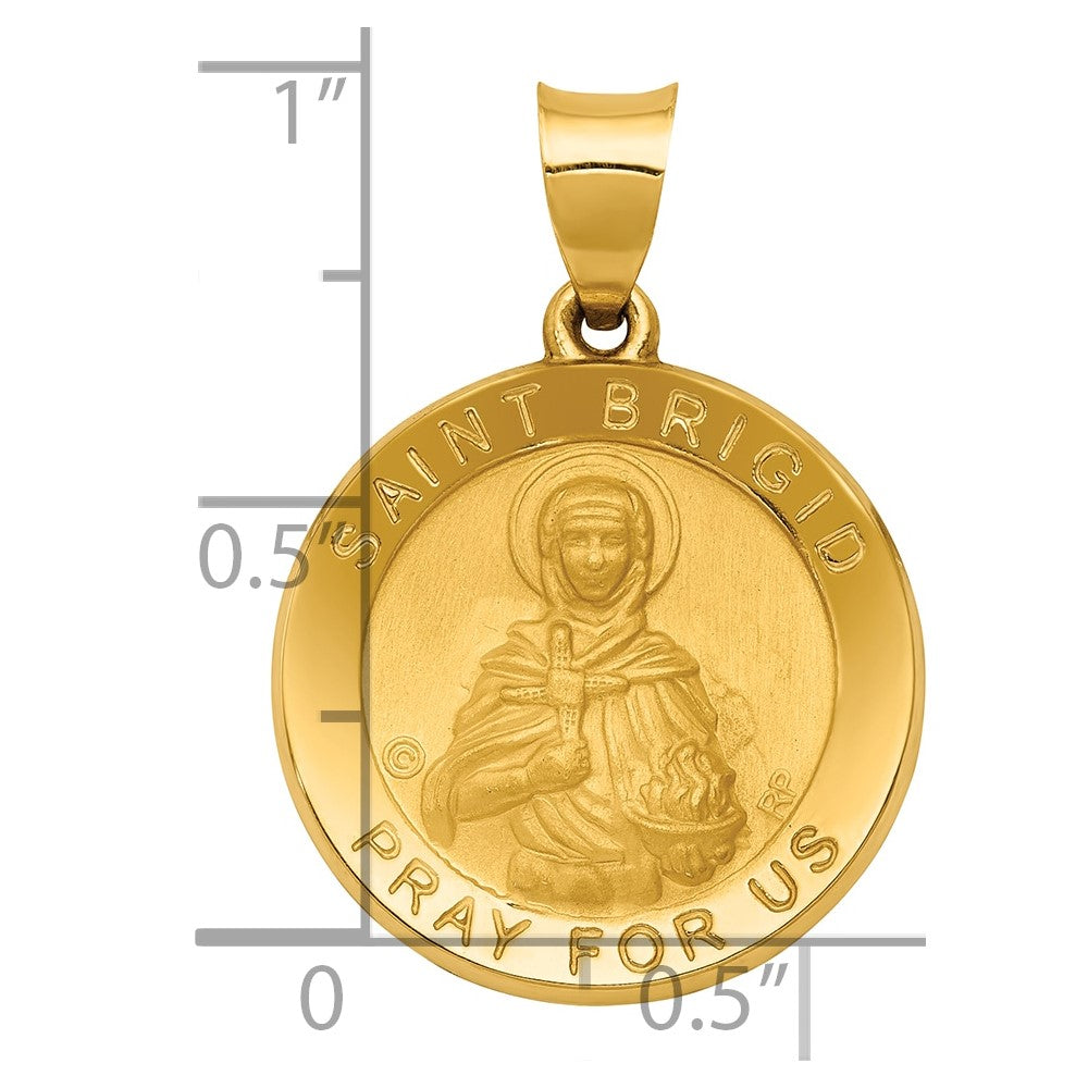 Alternate view of the 14k Yellow Gold Hollow St. Brigid Medal Pendant, 19mm (3/4 Inch) by The Black Bow Jewelry Co.