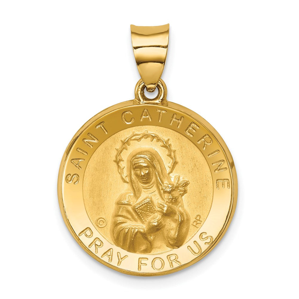 14k Yellow Gold Hollow St. Catherine Medal Pendant, 19mm (3/4 Inch), Item P27918 by The Black Bow Jewelry Co.