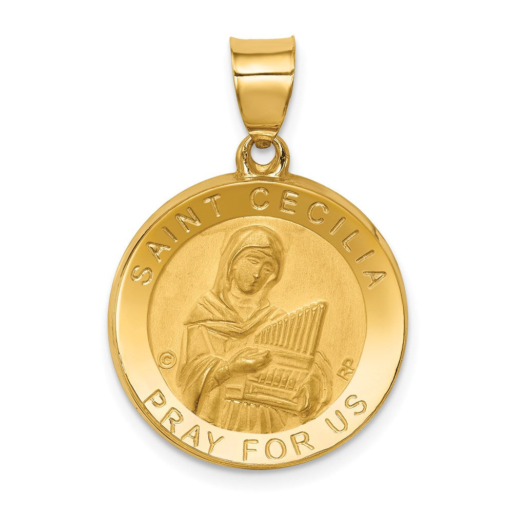 14k Yellow Gold Hollow St. Cecilia Medal Pendant, 19mm (3/4 Inch), Item P27919 by The Black Bow Jewelry Co.