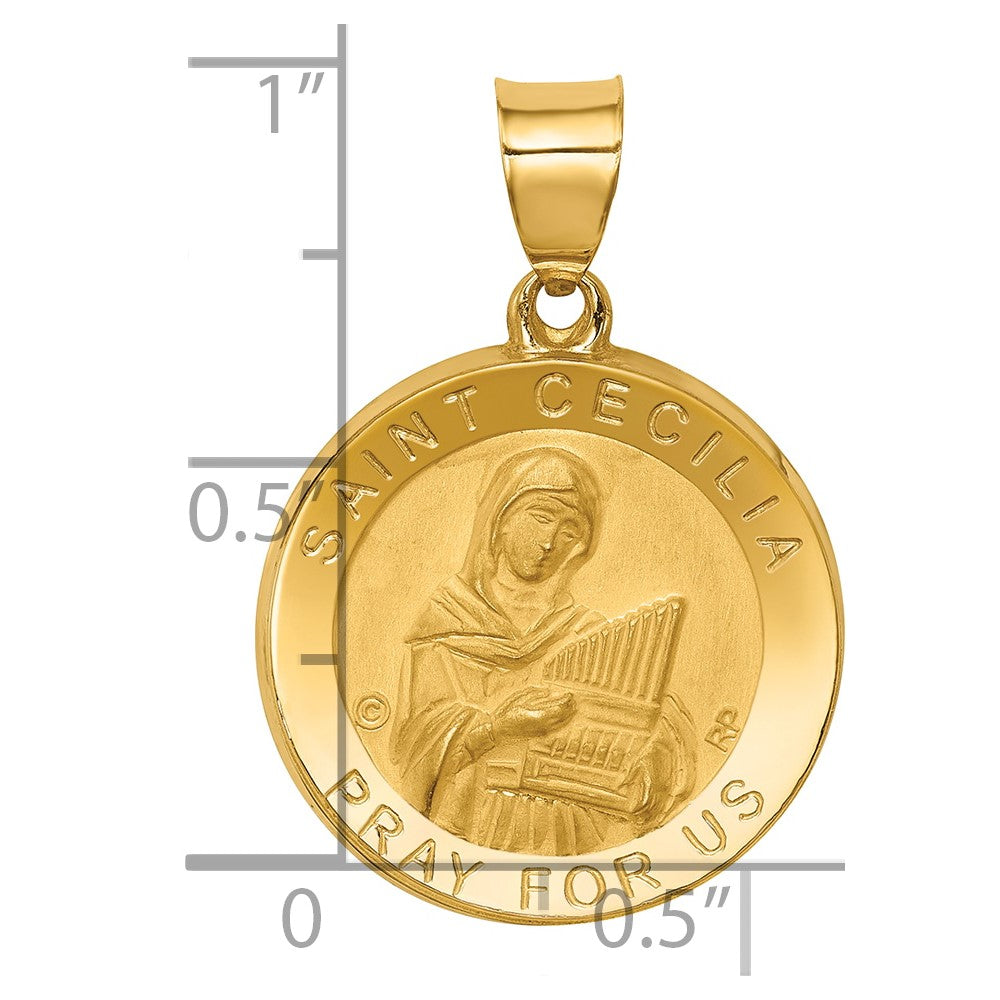 Alternate view of the 14k Yellow Gold Hollow St. Cecilia Medal Pendant, 19mm (3/4 Inch) by The Black Bow Jewelry Co.