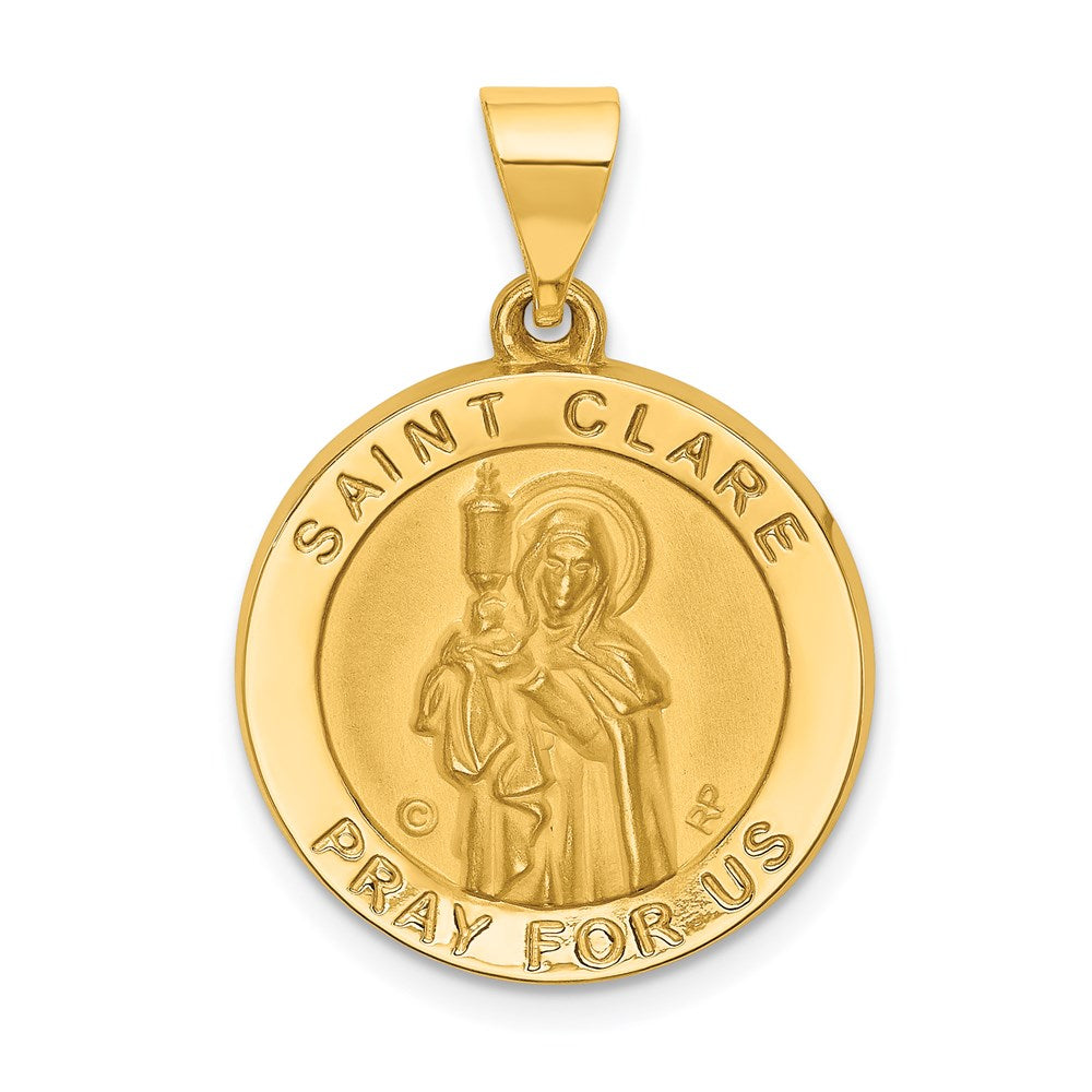 14k Yellow Gold Hollow St. Clare Medal Pendant, 19mm (3/4 Inch), Item P27920 by The Black Bow Jewelry Co.