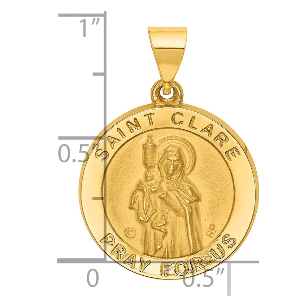 Alternate view of the 14k Yellow Gold Hollow St. Clare Medal Pendant, 19mm (3/4 Inch) by The Black Bow Jewelry Co.