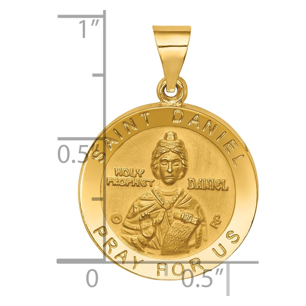 Alternate view of the 14k Yellow Gold Hollow St. Daniel Medal Pendant, 19mm (3/4 Inch) by The Black Bow Jewelry Co.
