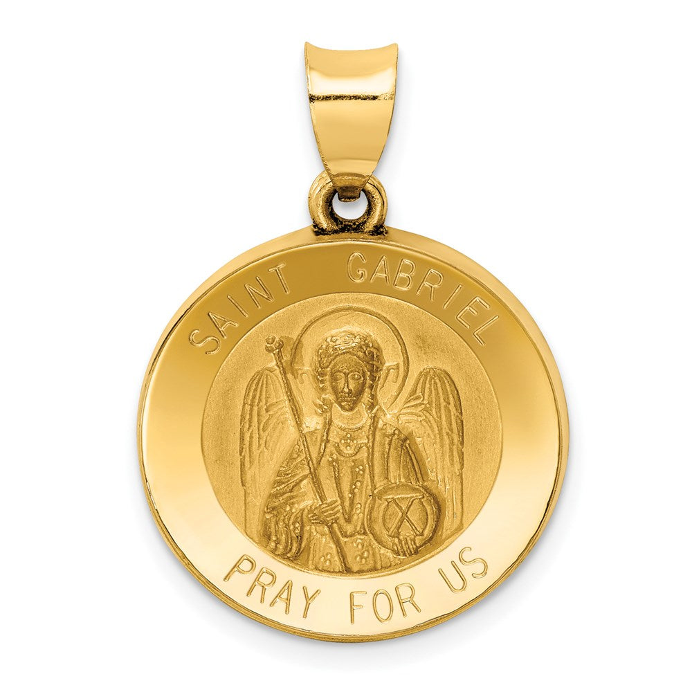 14k Yellow Gold Hollow St. Gabriel Medal Pendant, 19mm (3/4 Inch), Item P27923 by The Black Bow Jewelry Co.