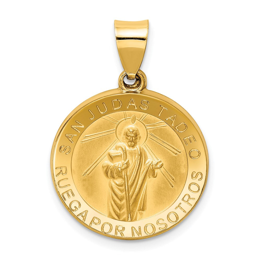 14k Yellow Gold Hollow San Judas Tadeo Medal Pendant, 19mm (3/4 Inch), Item P27926 by The Black Bow Jewelry Co.