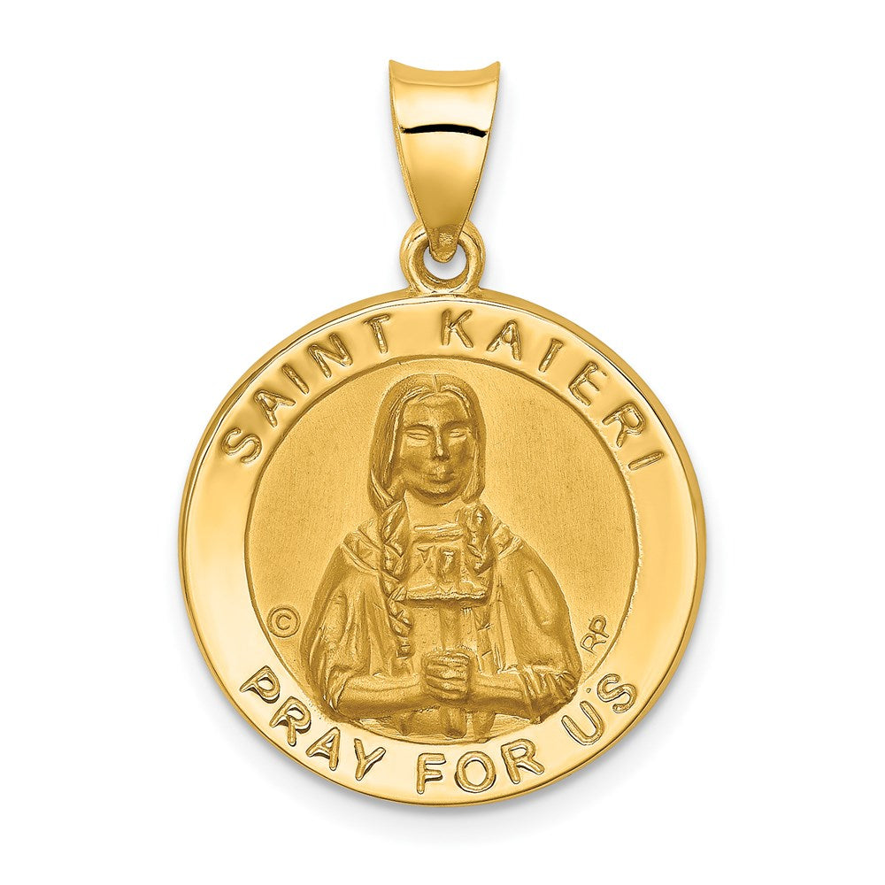 14k Yellow Gold Hollow St. Kateri Medal Pendant, 19mm (3/4 Inch), Item P27927 by The Black Bow Jewelry Co.