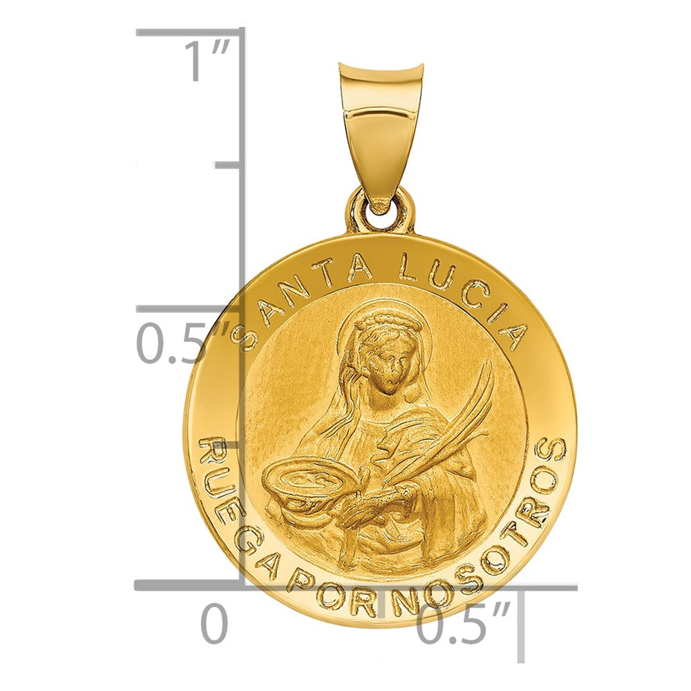 Alternate view of the 14k Yellow Gold Hollow Santa Lucia Medal Pendant, 19mm (3/4 Inch) by The Black Bow Jewelry Co.