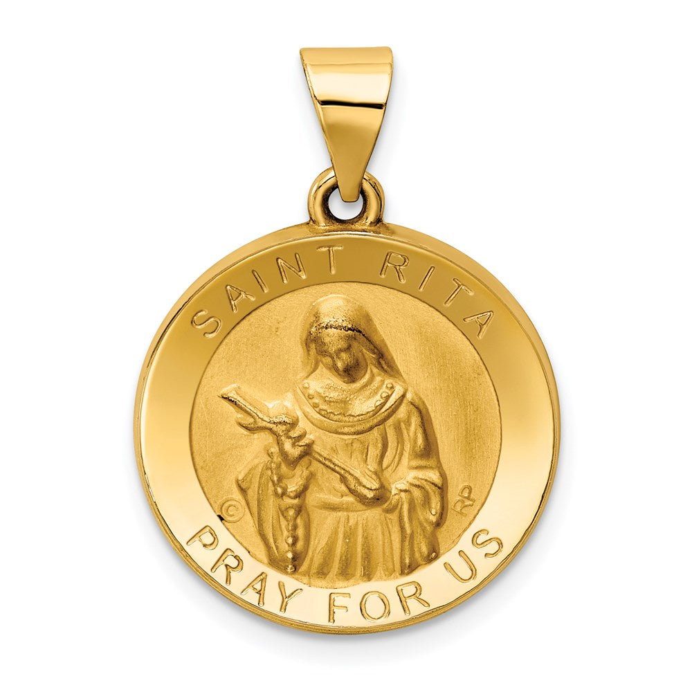 14k Yellow Gold Hollow St. Rita Medal Pendant, 19mm (3/4 Inch), Item P27930 by The Black Bow Jewelry Co.