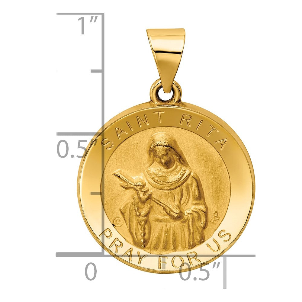 Alternate view of the 14k Yellow Gold Hollow St. Rita Medal Pendant, 19mm (3/4 Inch) by The Black Bow Jewelry Co.