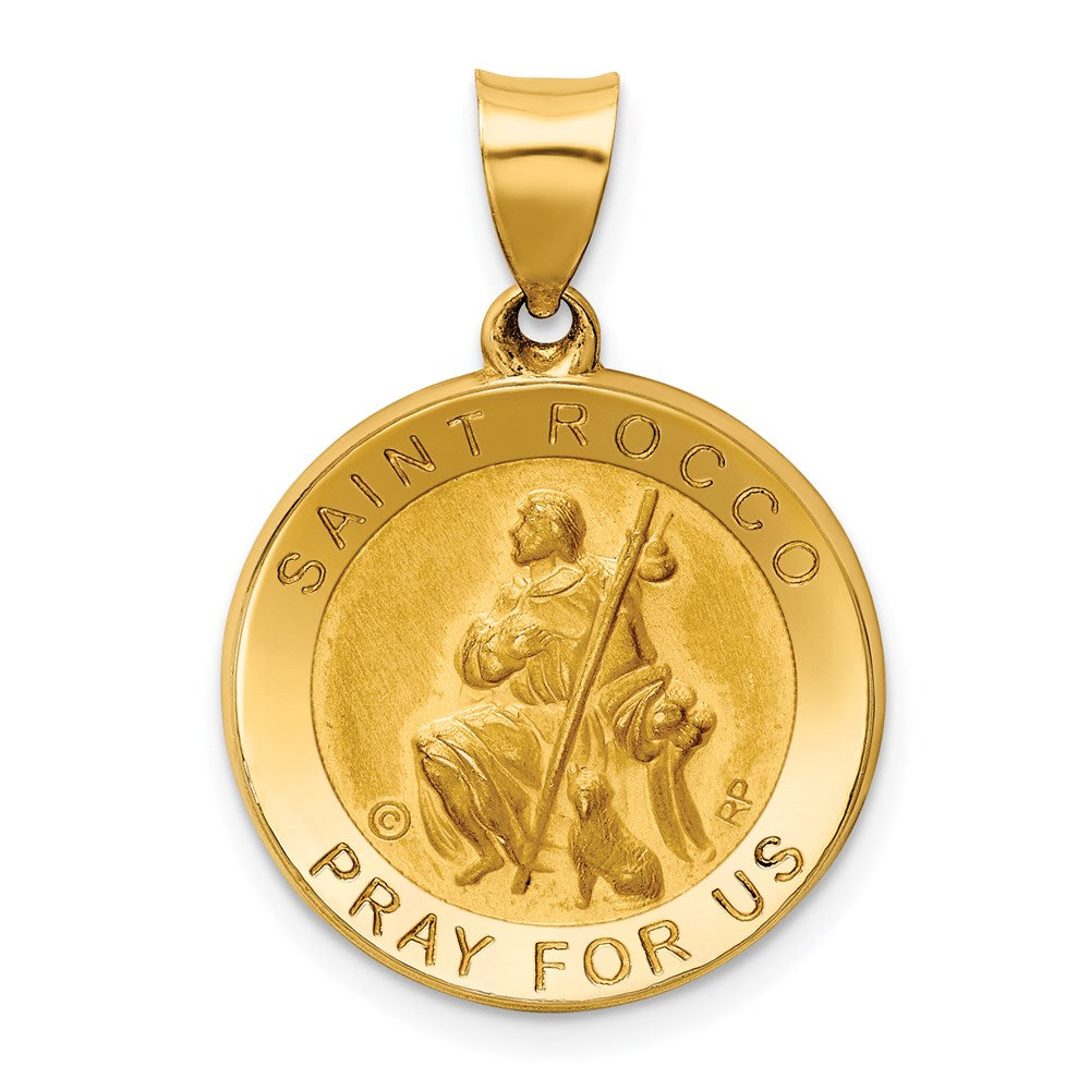 14k Yellow Gold Hollow St. Rocco Medal Pendant, 19mm (3/4 Inch), Item P27931 by The Black Bow Jewelry Co.