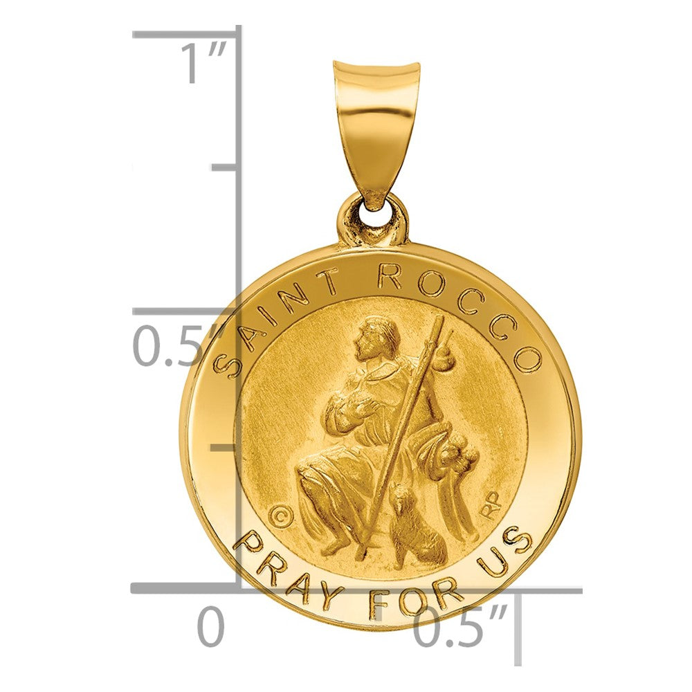 Alternate view of the 14k Yellow Gold Hollow St. Rocco Medal Pendant, 19mm (3/4 Inch) by The Black Bow Jewelry Co.