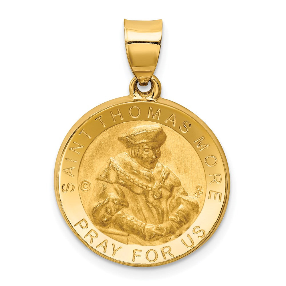 14k Yellow Gold Hollow St. Thomas More Medal Pendant, 19mm (3/4 Inch), Item P27932 by The Black Bow Jewelry Co.
