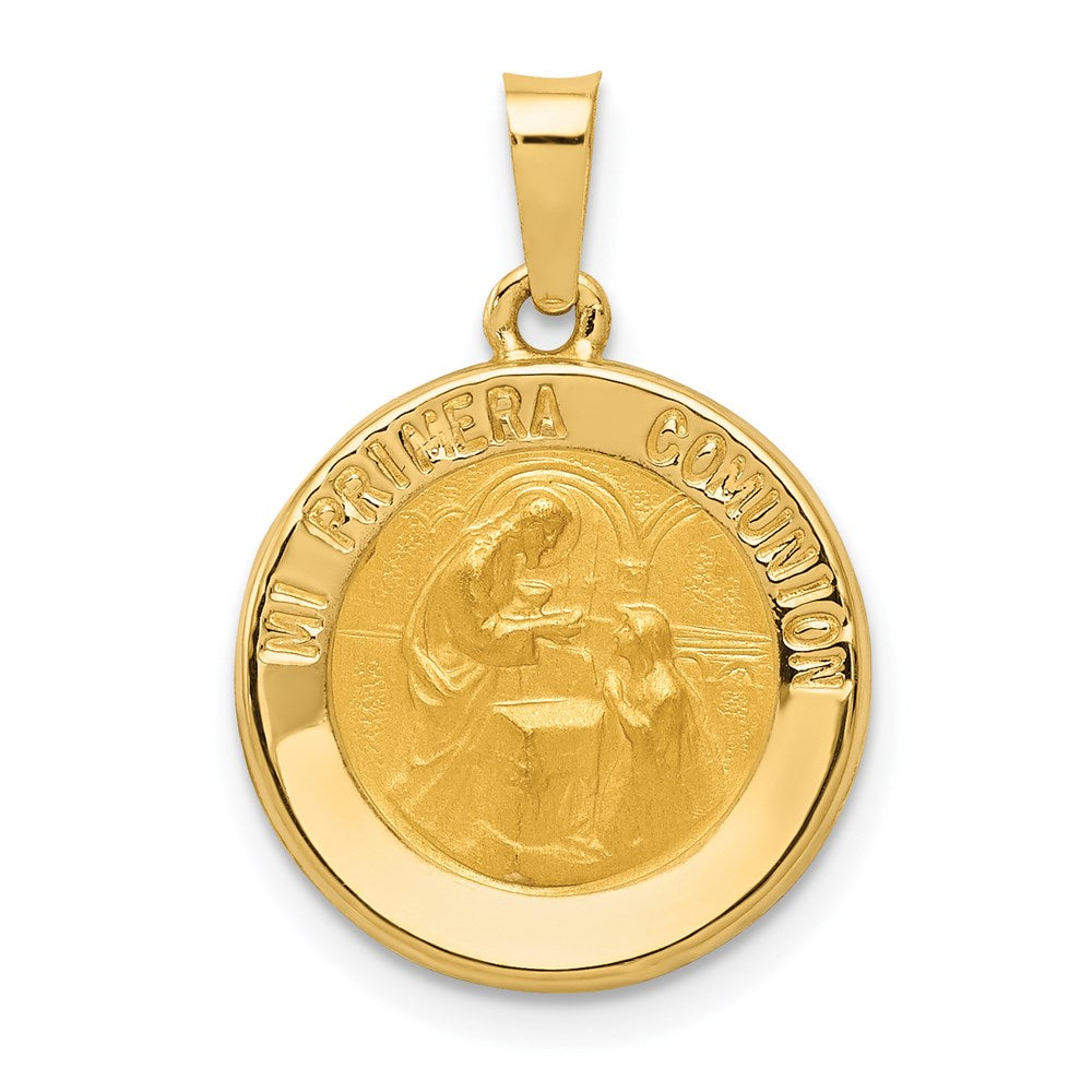 14k Yellow Gold Mi Primera Comunion Medal Pendant, 15mm (9/16 Inch), Item P27938 by The Black Bow Jewelry Co.