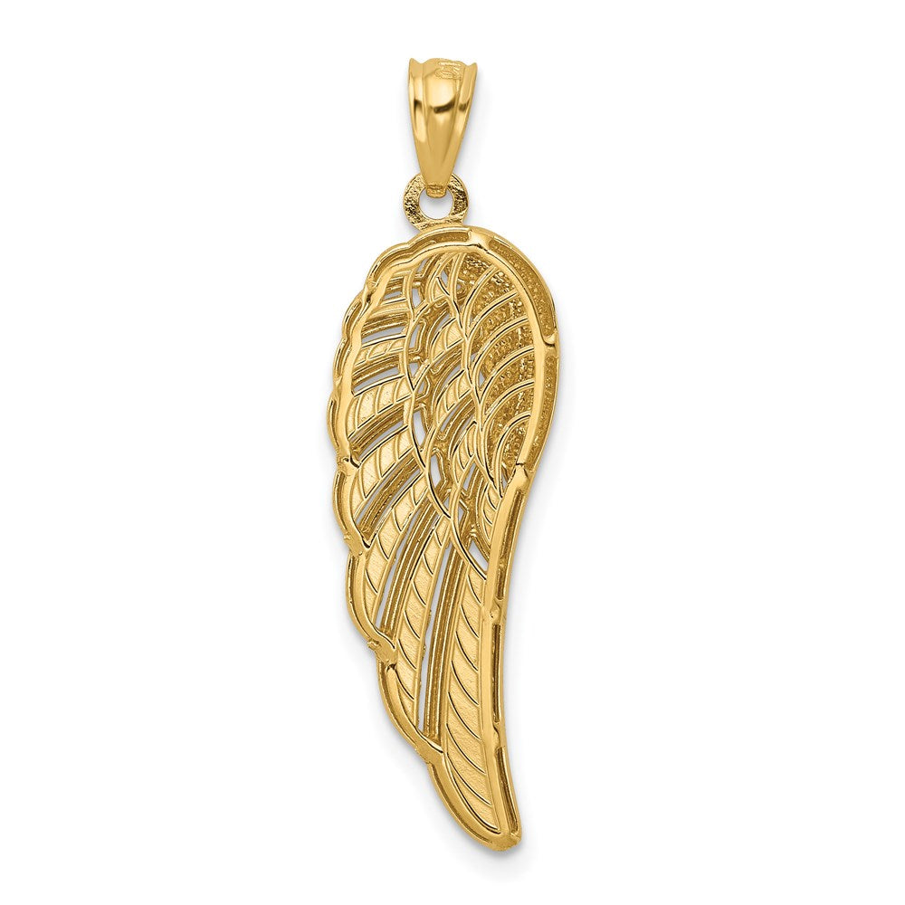 Alternate view of the 14k Yellow Gold & Rhodium 2D Diamond-Cut Angel Wing Pendant, 10 x 33mm by The Black Bow Jewelry Co.