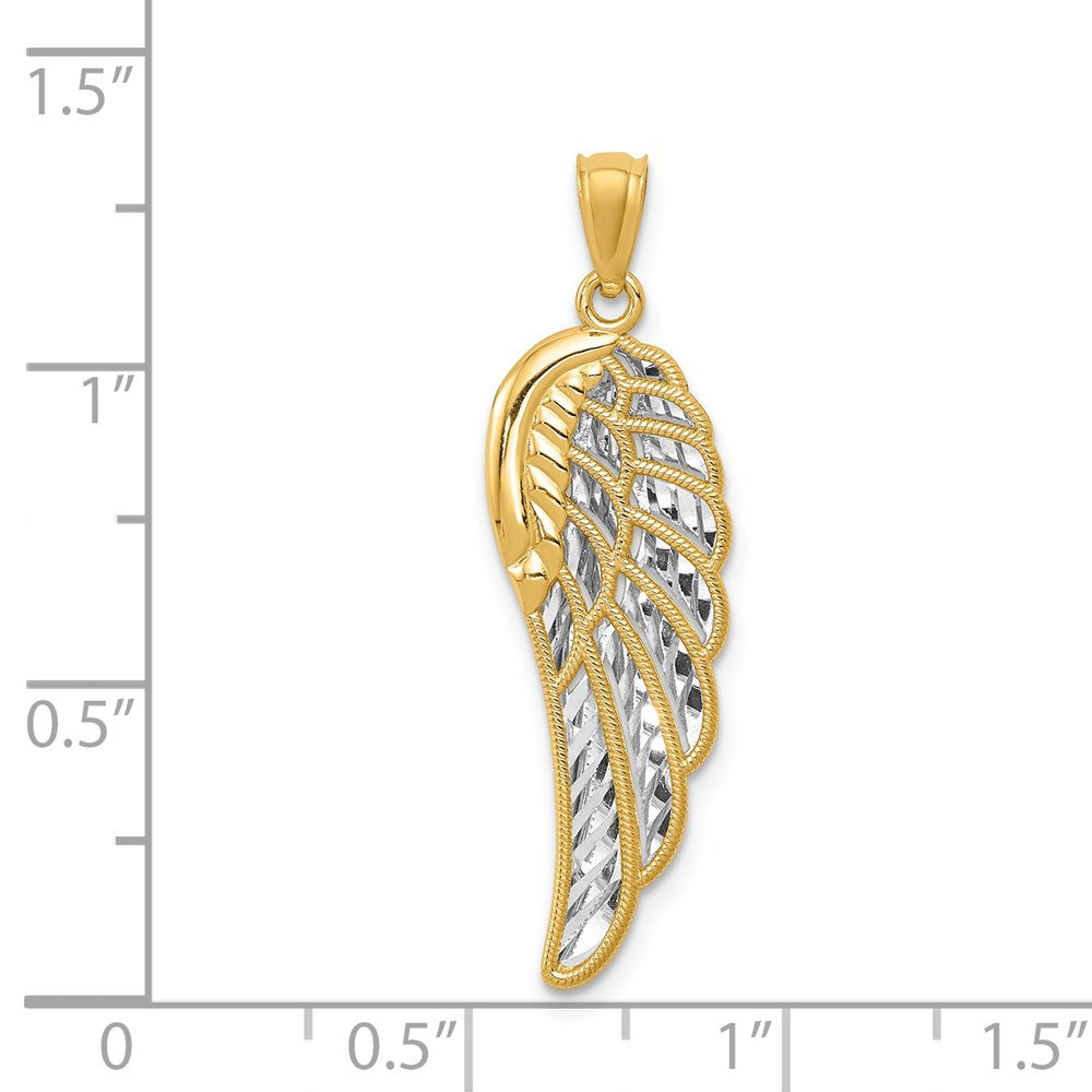 Alternate view of the 14k Yellow Gold & Rhodium 2D Diamond-Cut Angel Wing Pendant, 10 x 33mm by The Black Bow Jewelry Co.